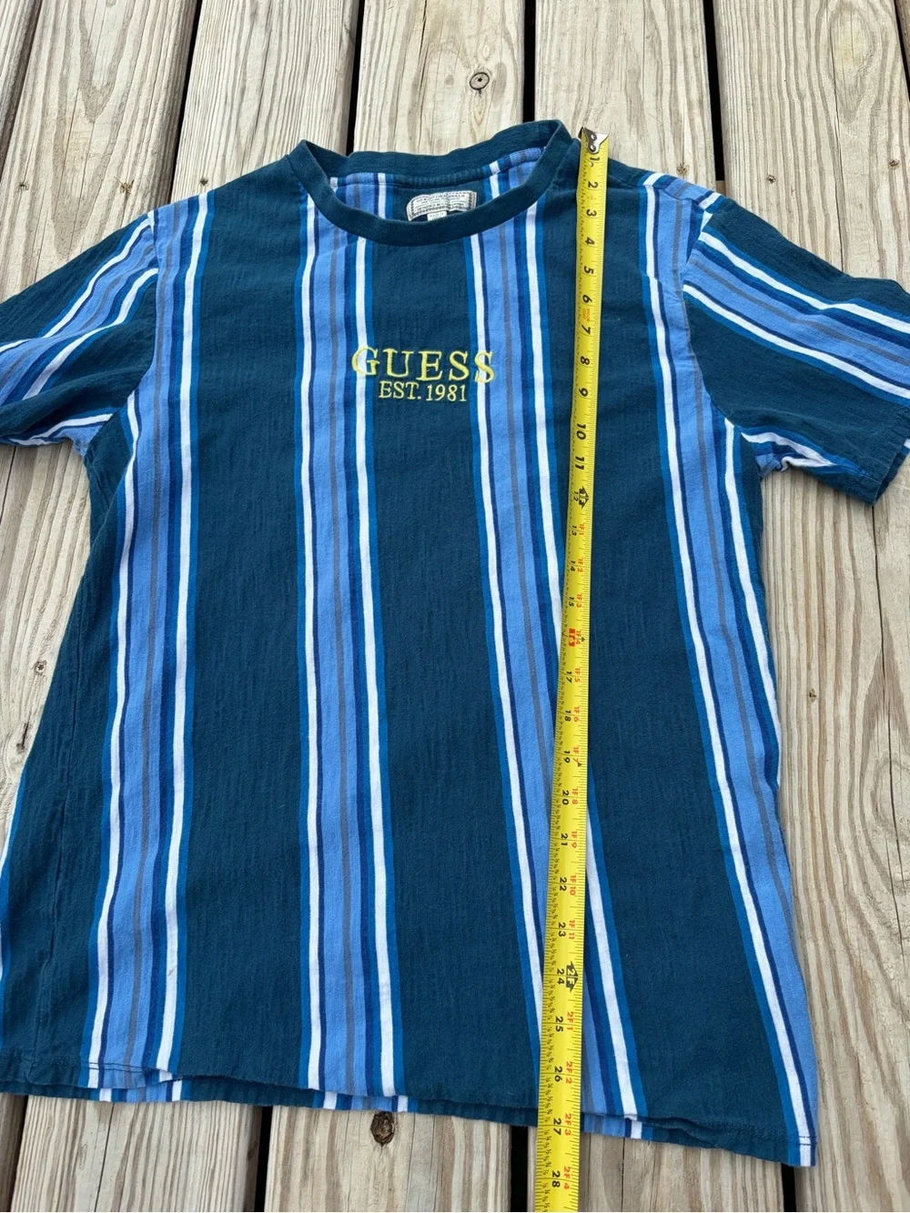 VINTAGE Guess Shirt Adult Medium Blue Striped Crew Neck Hip Hop Streetwear Y2K - Picture 10 of 13